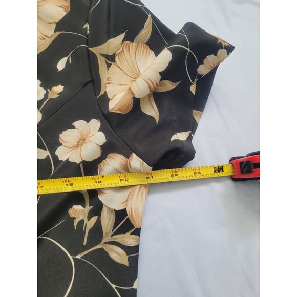 Vintage Impressions Button Up Floral Maxi Shirt Dress Sz L Black Cottage Church - Picture 7 of 10